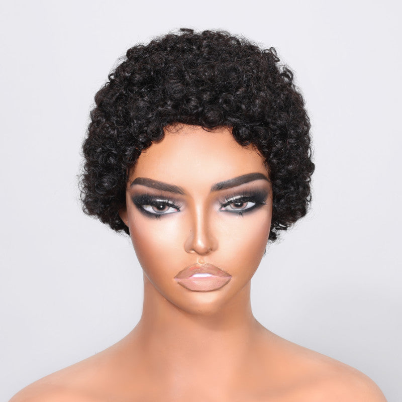 Natural Black Glueless Afro Kinky Curly Machine Made Wig Sunber 1587