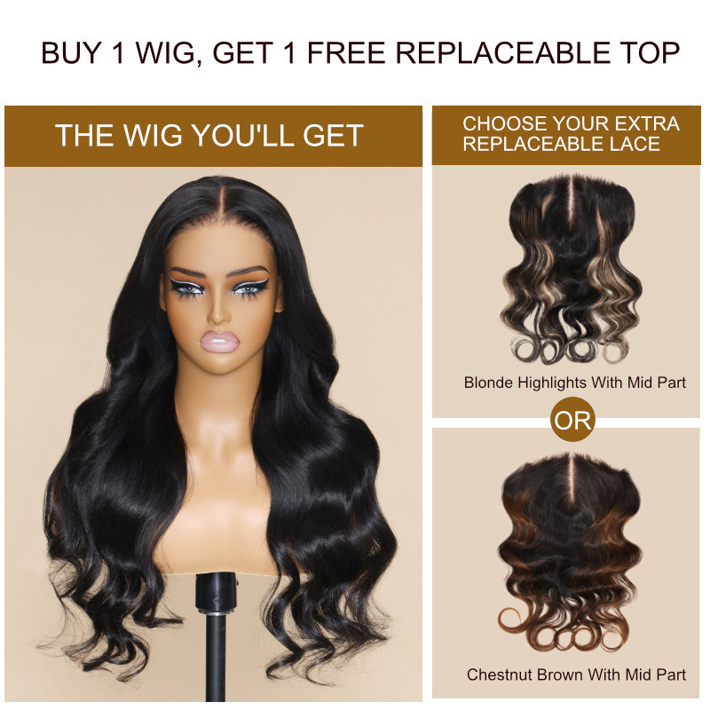 Flash Sale Sunber Body Wave Bye Bye knots Magic Lace Wig Buy 1 Get 1 Free Replaceable Top