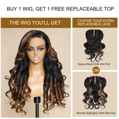 Flash Sale Sunber Chestnut Brown Ombre Bye Bye knots Magic Lace Wig Buy 1 Get 1 Free Replaceable Top