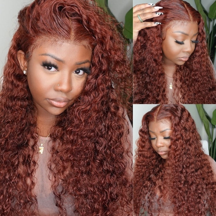 Flash Sale Reddish Brown Water Wave 180% Density V part Glueless wig