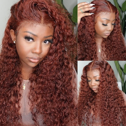 Flash Sale Reddish Brown Water Wave 180% Density V part Glueless wig