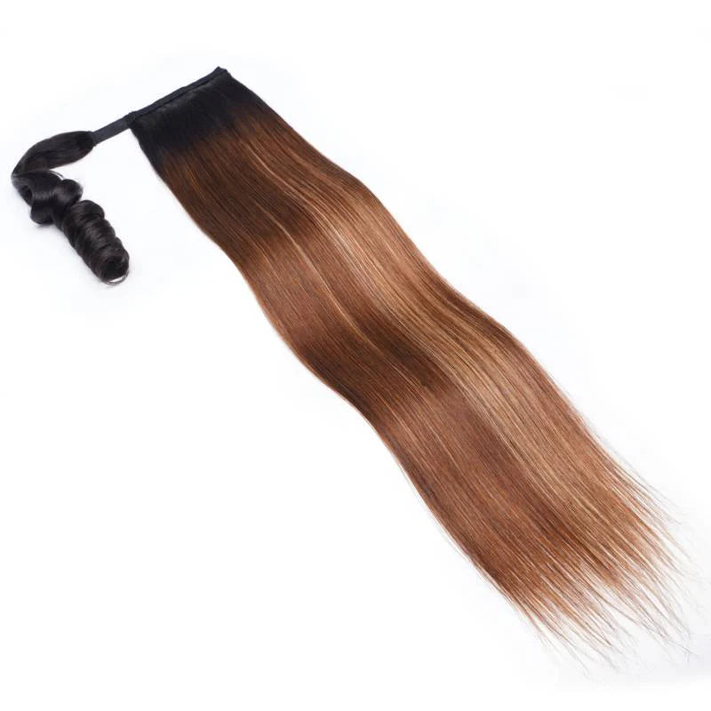 BOGO Sunber 22 inch 1B/412 Brown Ombre Clip in Straight Ponytails Hair Extensions Wrap Around Ponytail Braids