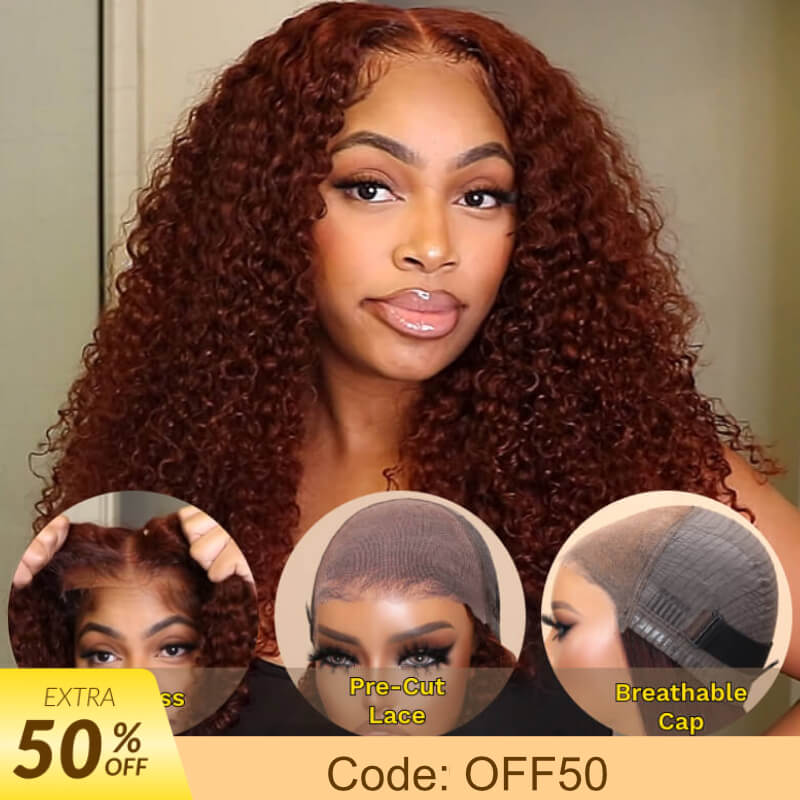 Extra 50% OFF | Sunber Reddish Brown Jerry Curly 7×5 Bye Bye Knots Lace Front Wig Real Human Hair