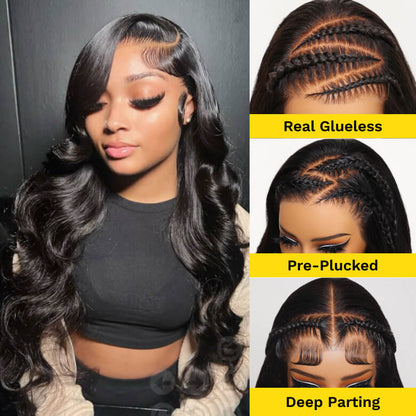 Flash Sale Sunber Body Wave Upgrade 7x5 Bye Bye Knots  Pre Cut  Lace 13*4 Lace Frontal Wig With Baby Hair Bleached Knots