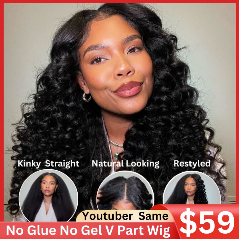 $100 Off Sunber Kinky Straight V Part Wigs No Leave Out Yaki Straight Human Hair Wig