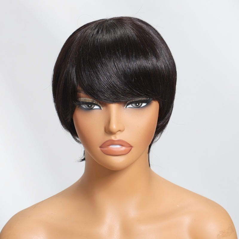 Sunber Natural Black Glueless Straight Short Pixie Cut for Women Machine Made Hair Wig