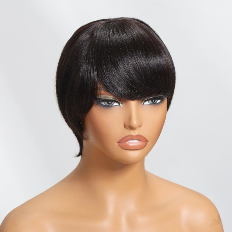 Sunber Natural Black Glueless Straight Short Pixie Cut for Women Machine Made Hair Wig