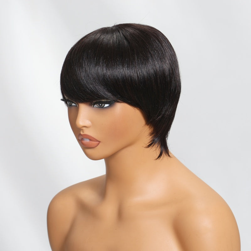 Sunber Natural Black Glueless Straight Short Pixie Cut for Women Machine Made Hair Wig