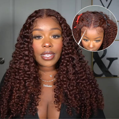 New User Exclusive |Sunber Reddish Brown Jerry Curly 7×5 Pre-Cut Lace Wig Glueless Lace Front Human Hair Bye Bye Knots