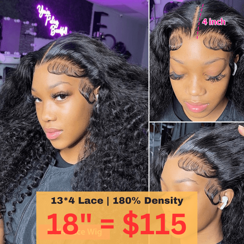 Flash Sale 180% Density Sunber Sassy Deep Wave 13x4 Lace Frontal Wig Pre Plucked Human Hair for Women