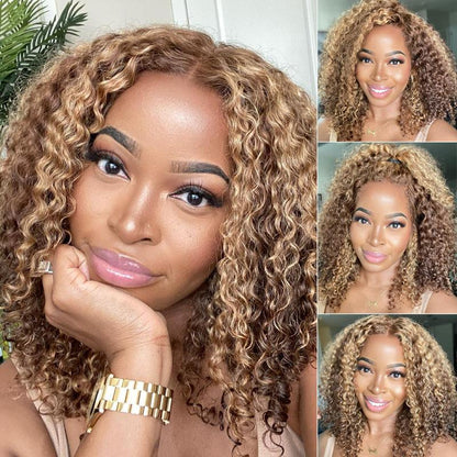 Blonde Highlight Lace Front Curly Wigs 100% Human Hair Wig