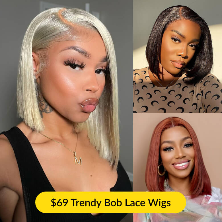 $100 OFF| Sunber Trendy Short Straight Bob Wigs Reddish Brown/ 613 Blonde/ Natural Black Lace Frontal Wig