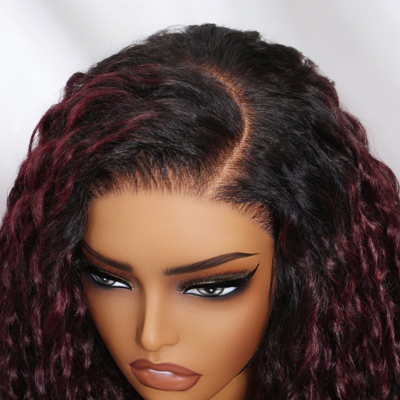 Sunber Water Wave 13 By 4 Pre Everything Lace Frontal Burgundy Wig With Dark Roots Dark Plum Hair