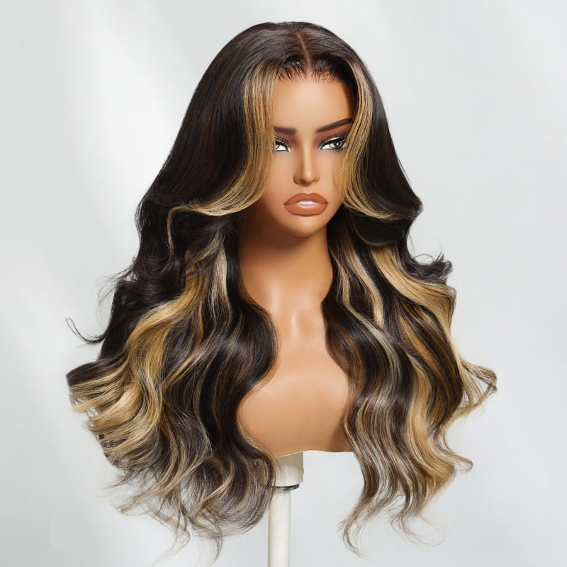 Sunber Caramel Honey Brown Highlights 7*5 Pre Cut Glueless Loose Wave Wig With Bye Bye Knots