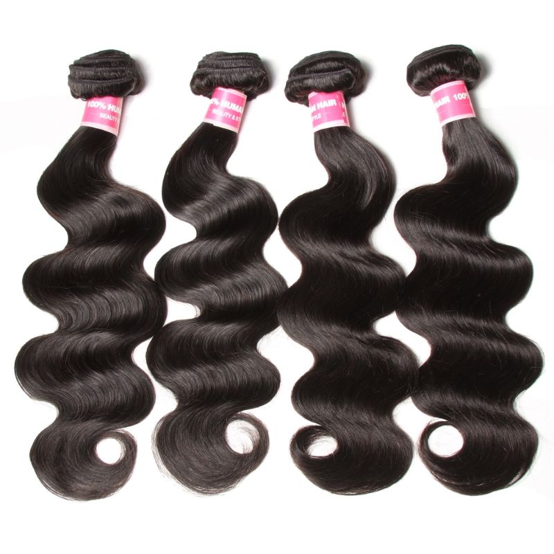 Sunber Natural Black Body Wave Straight 4 Bundles Human Hair Weave