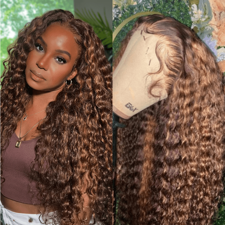 Piano Brown Highlight big water wave lace wig