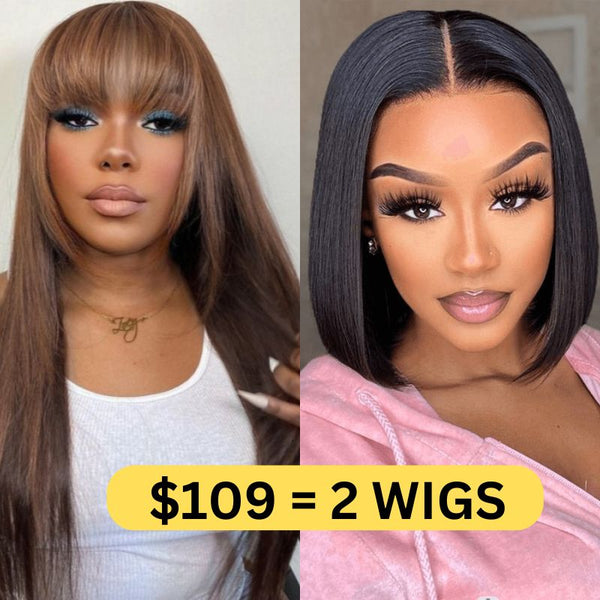 109=2 Wigs | Summer Vibe T Part Lace Frontal Bob And Put On Go Chocolate Brown Wig Flash Sale