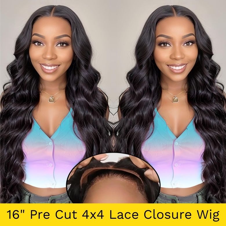 $119=2Wigs| 16&quot; Body Wave Pre Cut Lace Wig  | 16inch Kinky Straigh Lace Closure Wig Flash Sale