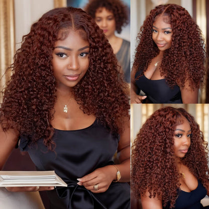 Flash Sale Sunber Reddish Brown Jerry Curly 7×5 Pre Cut Upgrade Bye Bye Knots Human Hair Wigs