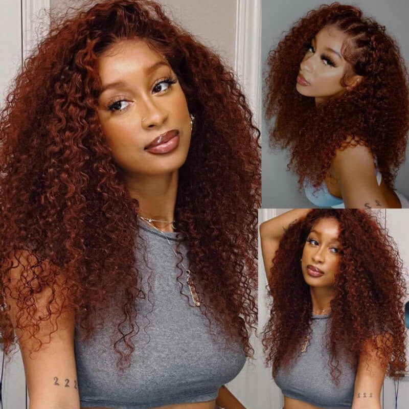 Flash Sale Sunber Reddish Brown Jerry Curly 7×5 Pre Cut Upgrade Bye Bye Knots Human Hair Wigs