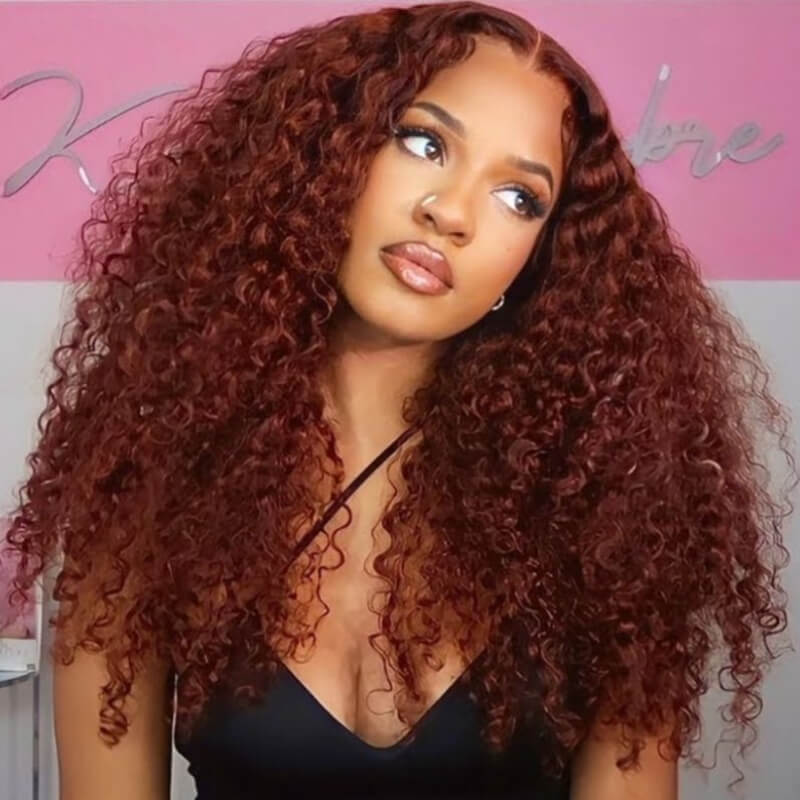 Flash Sale Sunber Reddish Brown Jerry Curly 7×5 Pre Cut Upgrade Bye Bye Knots Human Hair Wigs