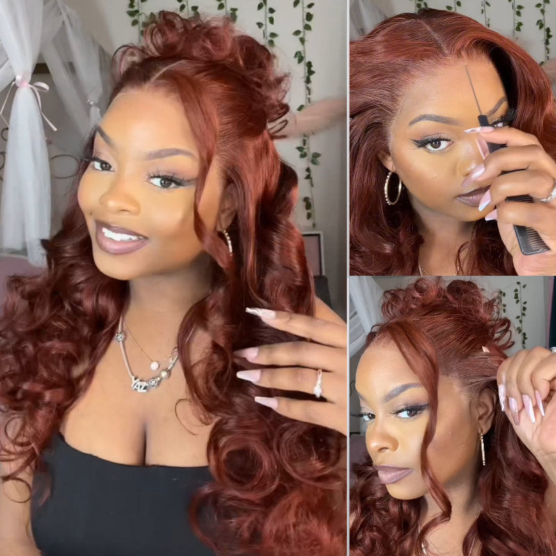 Sunber Body Wave 13x4 Pre Everything Lace Front Wig Reddish Brown Human Hair Wavy Lace Wig