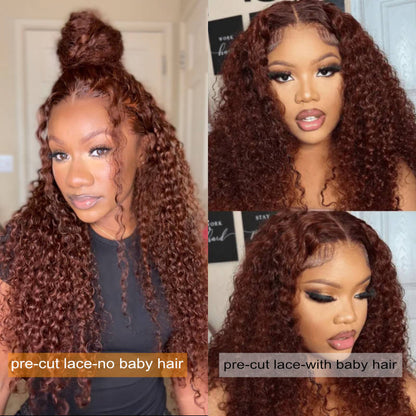 New User Exclusive |Sunber Reddish Brown Jerry Curly 7×5 Pre-Cut Lace Wig Glueless Lace Front Human Hair Bye Bye Knots