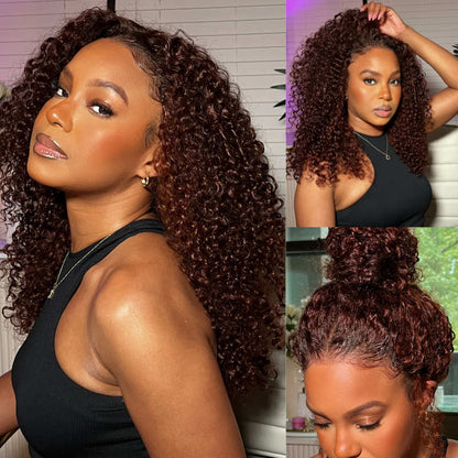 Sunber Reddish Brown Jerry Curly 13x4 Pre Everything Glueless Frontal Wig Real Human Hair With Bleach Knots