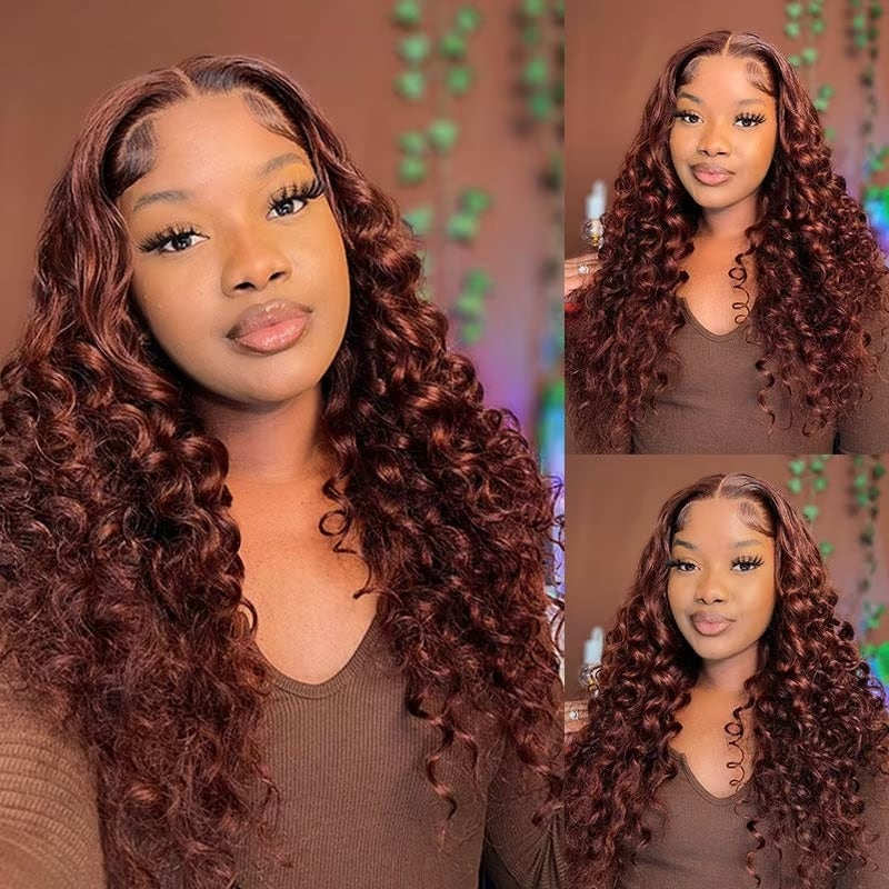 Sunber Reddish Brown Wet And Wavy 13*4 Bye Bye Knots Lace Wigs Water Wave Pre-Plucked Human Hair Wigs