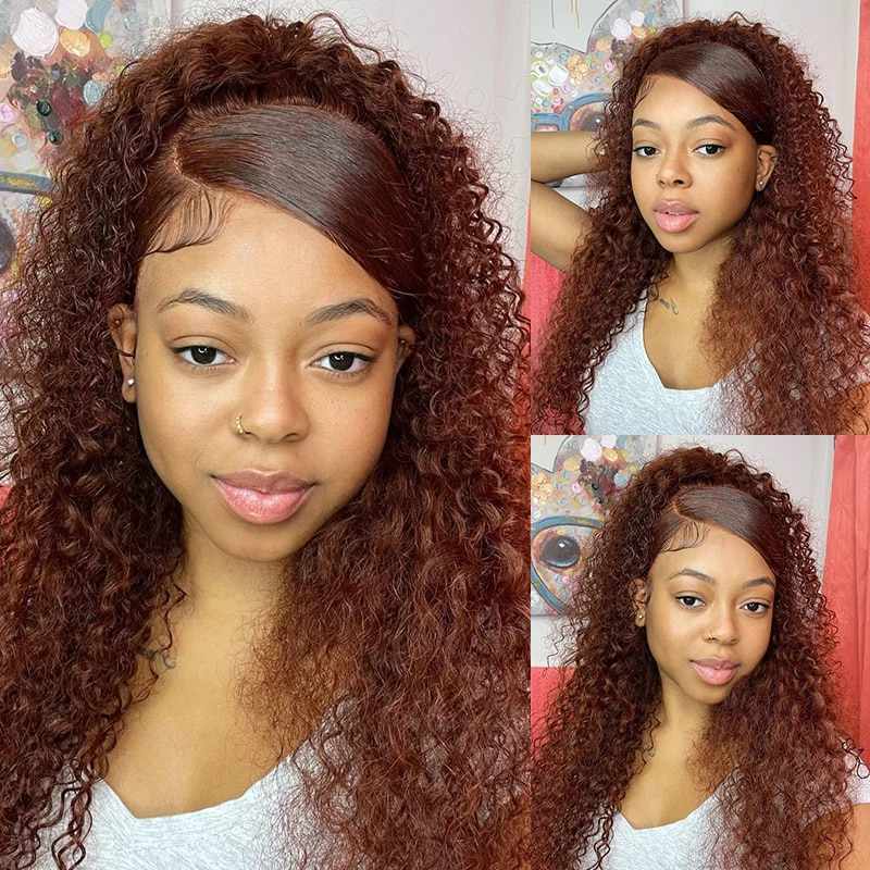 Sunber Reddish Brown Wet And Wavy 13*4 Bye Bye Knots Lace Wigs Water Wave Pre-Plucked Human Hair Wigs