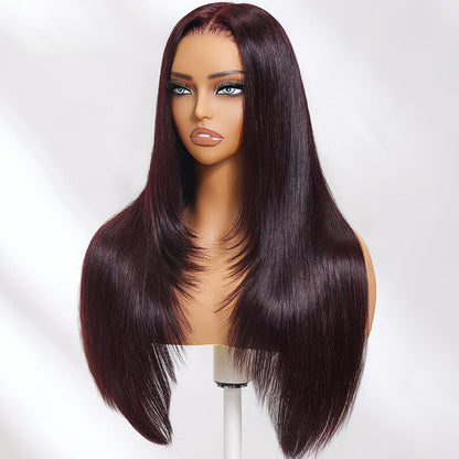 Sunber Black Cherry Long Layered Straight 13*4 Pre Everything Frontal Lace Dark Burgundy Hair Color Wig