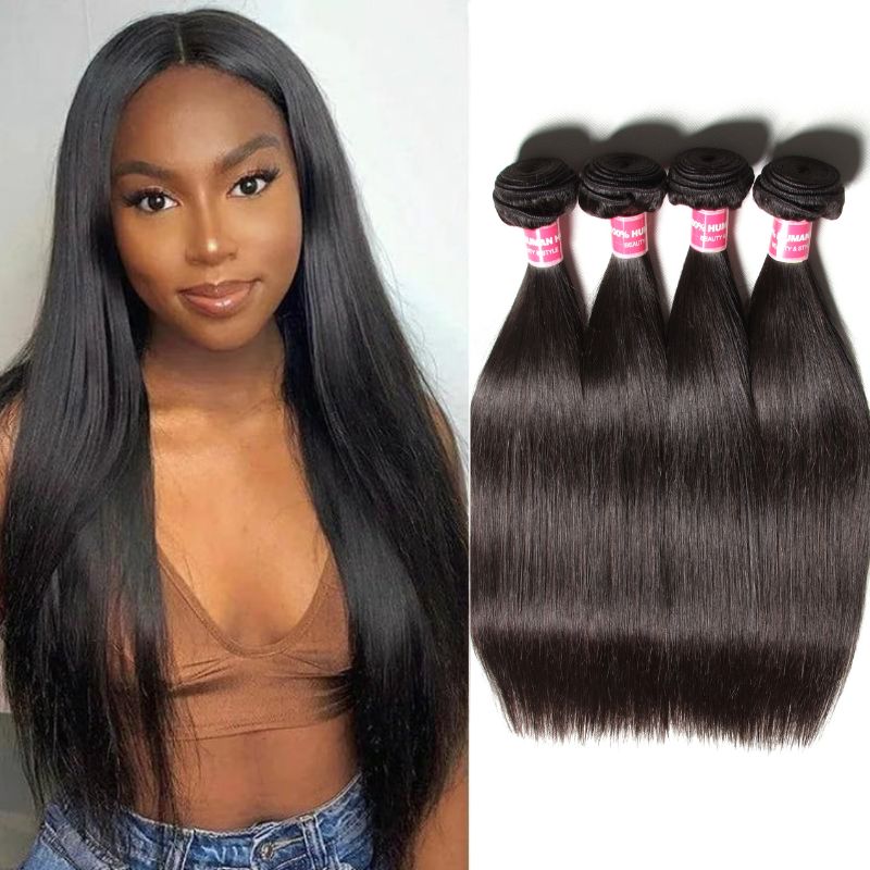 Sunber Natural Black Body Wave Straight 4 Bundles Human Hair Weave