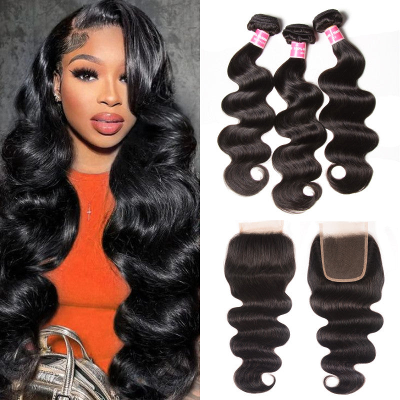 Sunber Hair Brazilian Body Wave 3 Bundles With Closure, Deals on Bundles of Brazilian Virgin Hair Weave