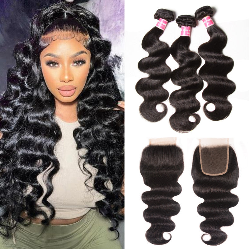 Sunber Hair Brazilian Body Wave 3 Bundles With Closure, Deals on Bundles of Brazilian Virgin Hair Weave