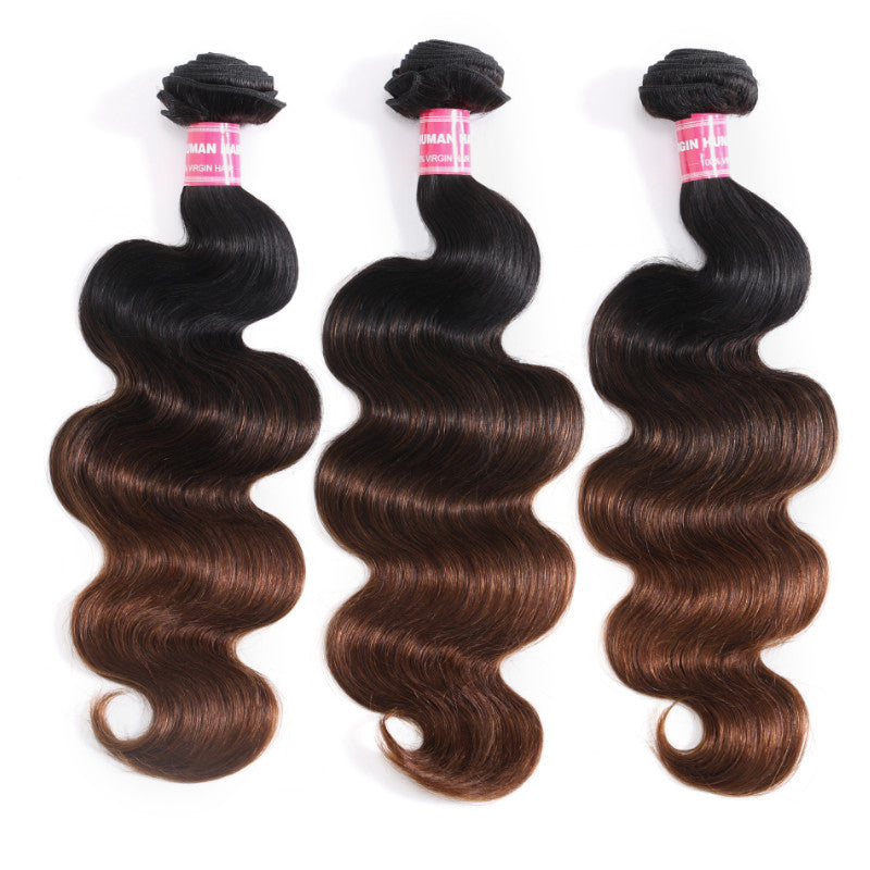 Sunber Loose Wave 2/3/4Pcs Virgin Hair Extensions With Black to Chestnut Brown Ombre Bundles