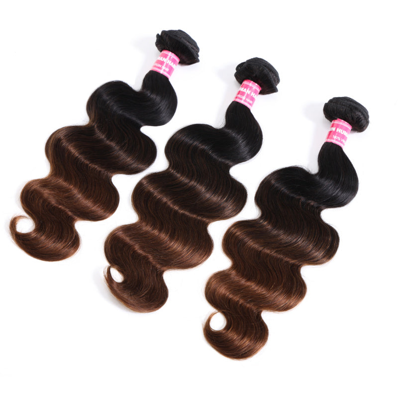 Sunber Loose Wave 2/3/4Pcs Virgin Hair Extensions With Black to Chestnut Brown Ombre Bundles