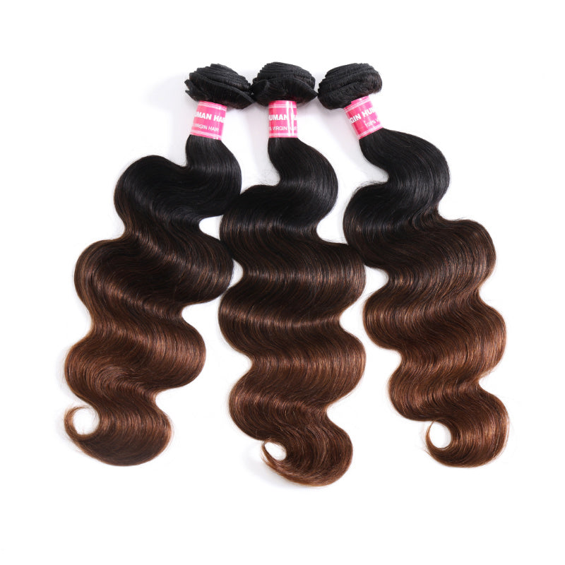 Sunber Loose Wave 2/3/4Pcs Virgin Hair Extensions With Black to Chestnut Brown Ombre Bundles