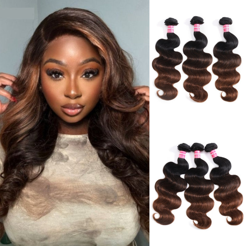 Sunber Loose Wave 2/3/4Pcs Virgin Hair Extensions With Black to Chestnut Brown Ombre Bundles