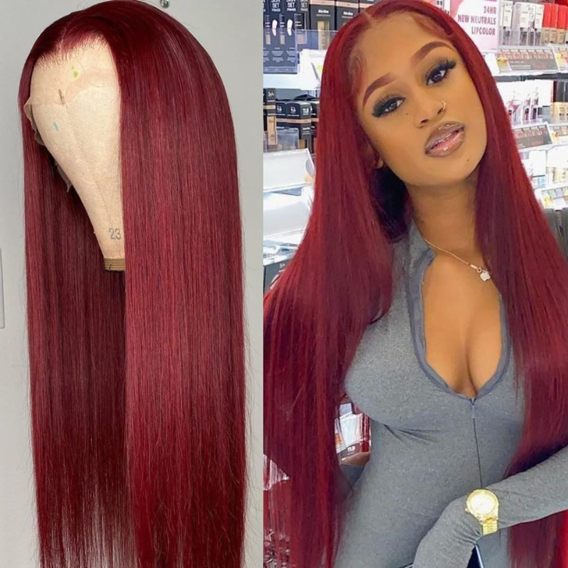 Flash Sale Sunber 99J 13×4 Lace Front Wig 180% denisty Red Human Hair Wigs