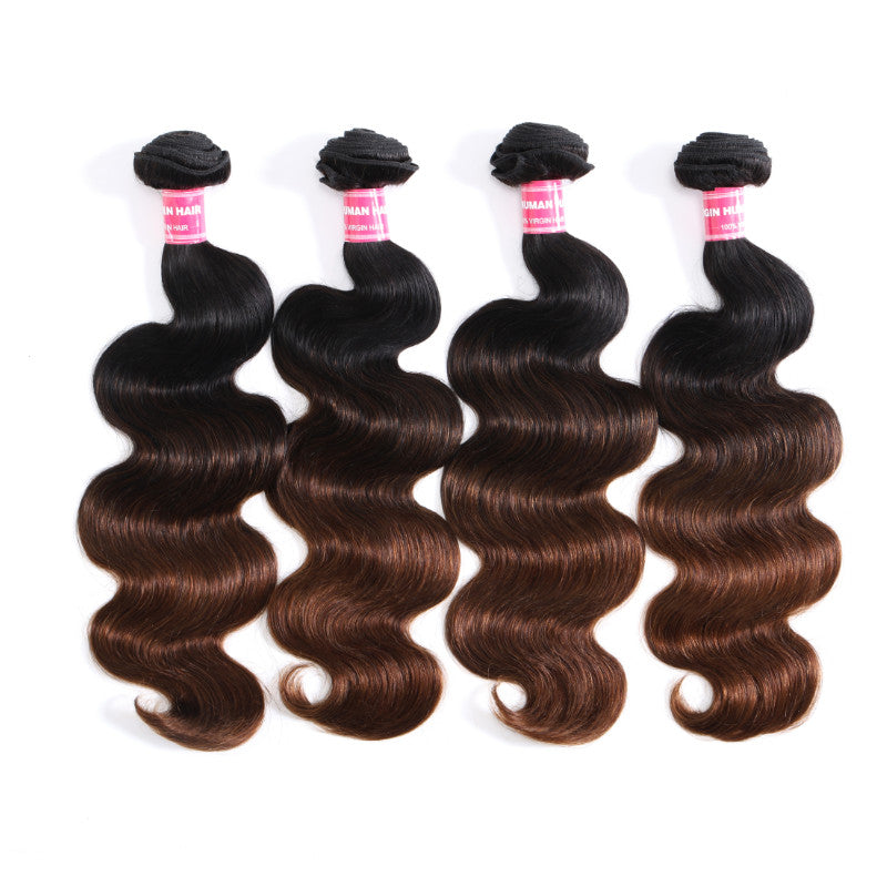 Sunber Loose Wave 2/3/4Pcs Virgin Hair Extensions With Black to Chestnut Brown Ombre Bundles