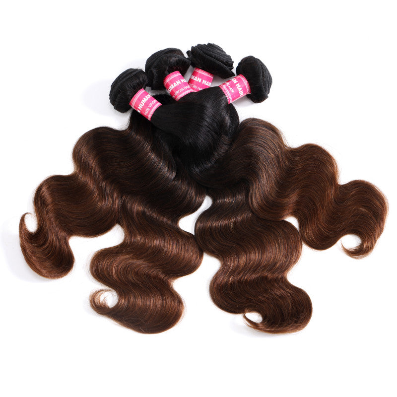 Sunber Loose Wave 2/3/4Pcs Virgin Hair Extensions With Black to Chestnut Brown Ombre Bundles