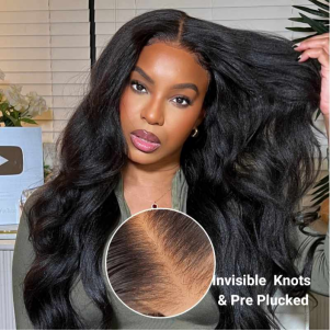 Extra 50% OFF | Sunber 4C Kinky Straight Lace Wig 7x5 pre cut Lace closure Human Hair Wigs With Baby Hair