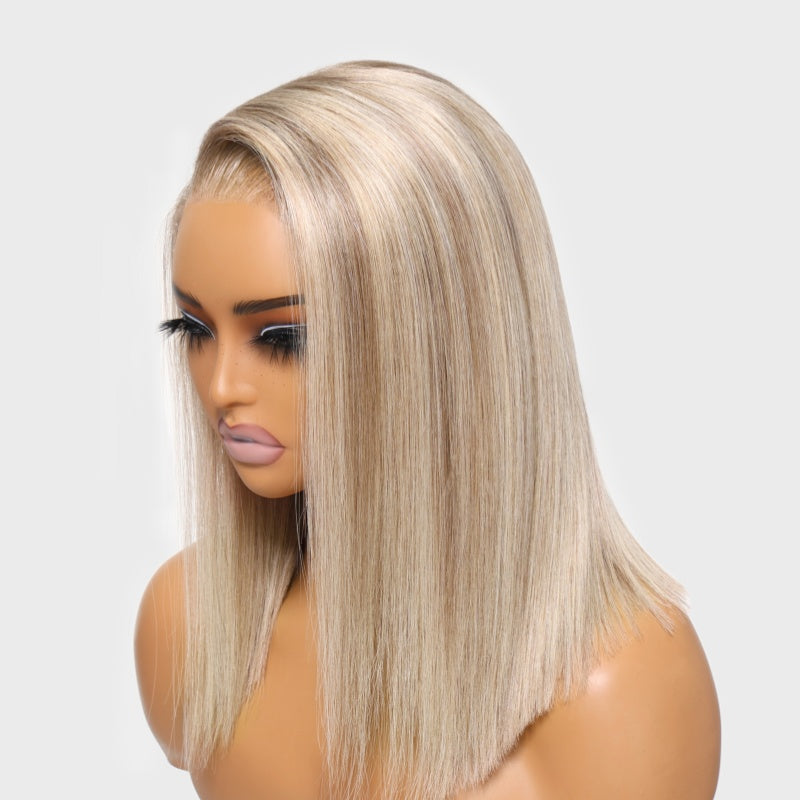 7x5 Glueless Wig Blonde with Brown Root Straight Bob Wig