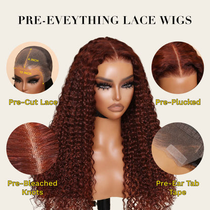 Sunber Reddish Brown Jerry Curly 7×5  Bye Bye Knots Wig Glueless 13×4 Pre-Everything Frontal Human Hair