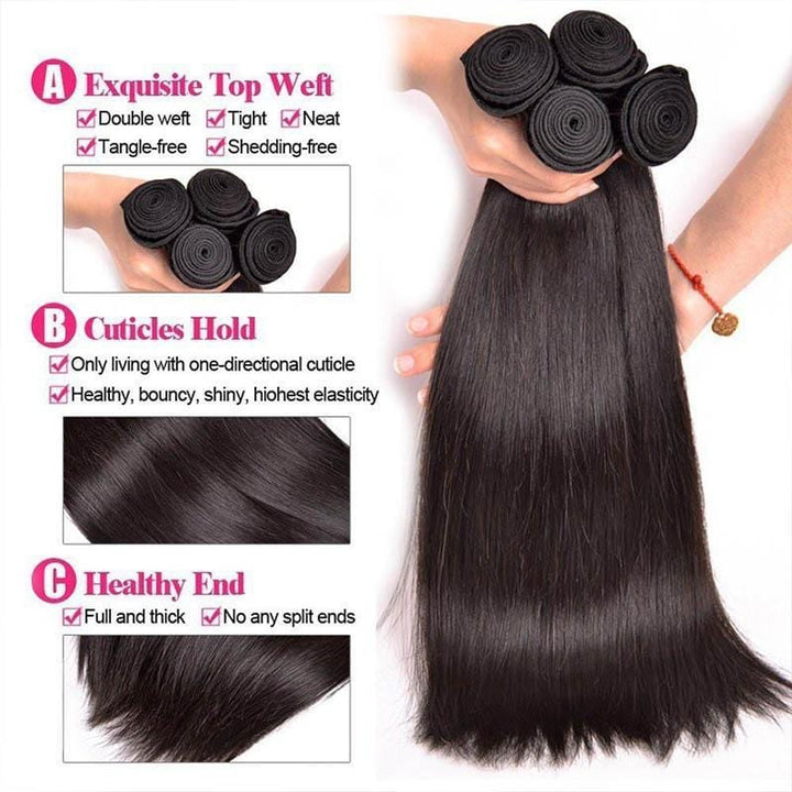 Sunber Natural Black Body Wave Straight 4 Bundles Human Hair Weave