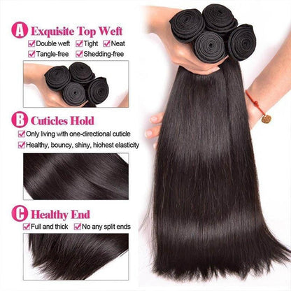 Sunber Natural Black Body Wave Straight 4 Bundles Human Hair Weave