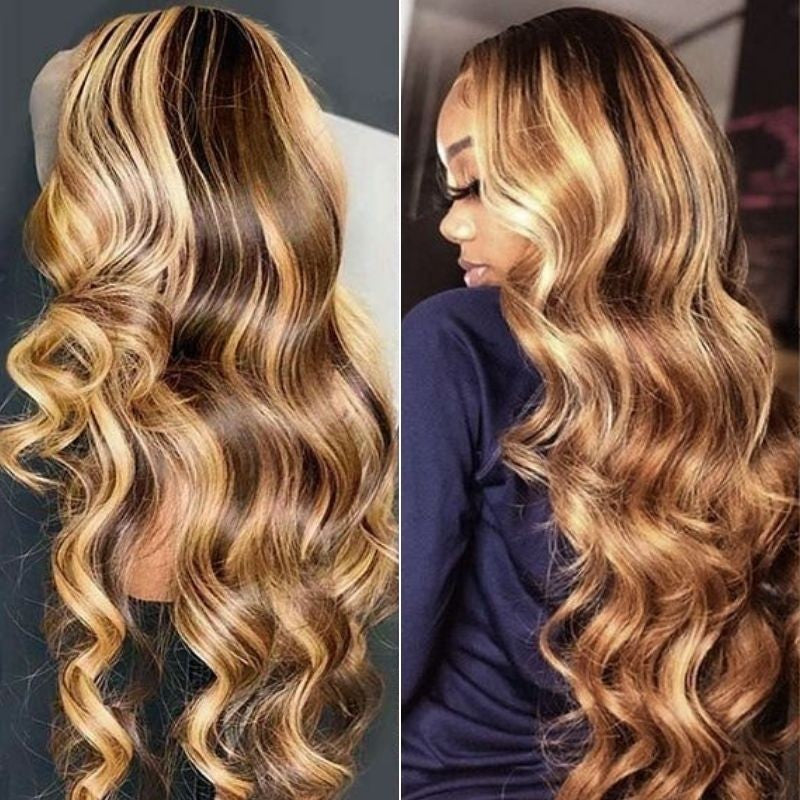 Sunber Body Wave Honey Blonde Highlights 7x5 Pre-Cut Lace Closure Human Hair Wig Flash Sale