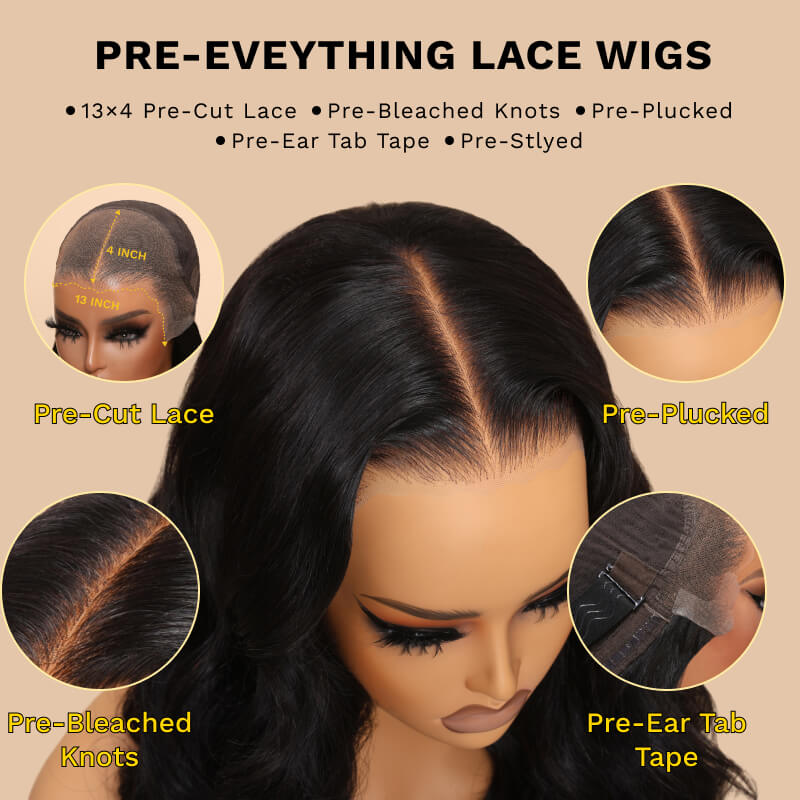 Sunber 7x5 Bye Bye Knots Pre-Cut Lace Put On And Go Wigs 13×4 Pre-Everything Body Wave Wig Pre-Plucked