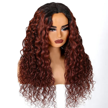 Flash Sale Reddish Brown Water Wave 180% Density V part Glueless wig