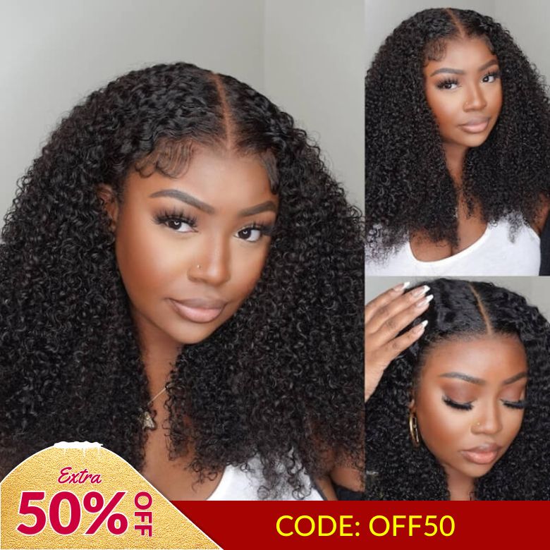 Extra 50% Off | Sunber 4C Kinky Curly Human Hair Lace Wigs 13*4 Lace &amp; 7x5 Bye Bye Knots